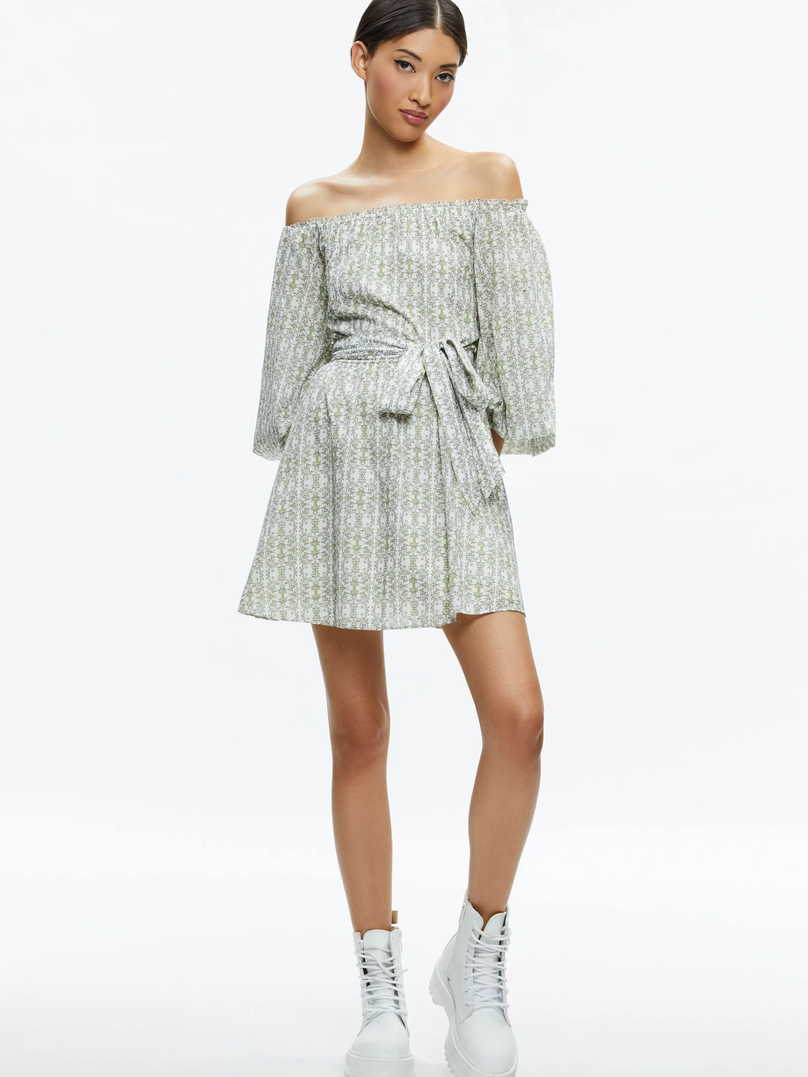 Alice and Olivia MARY OFF SHOULDER MINI DRESS