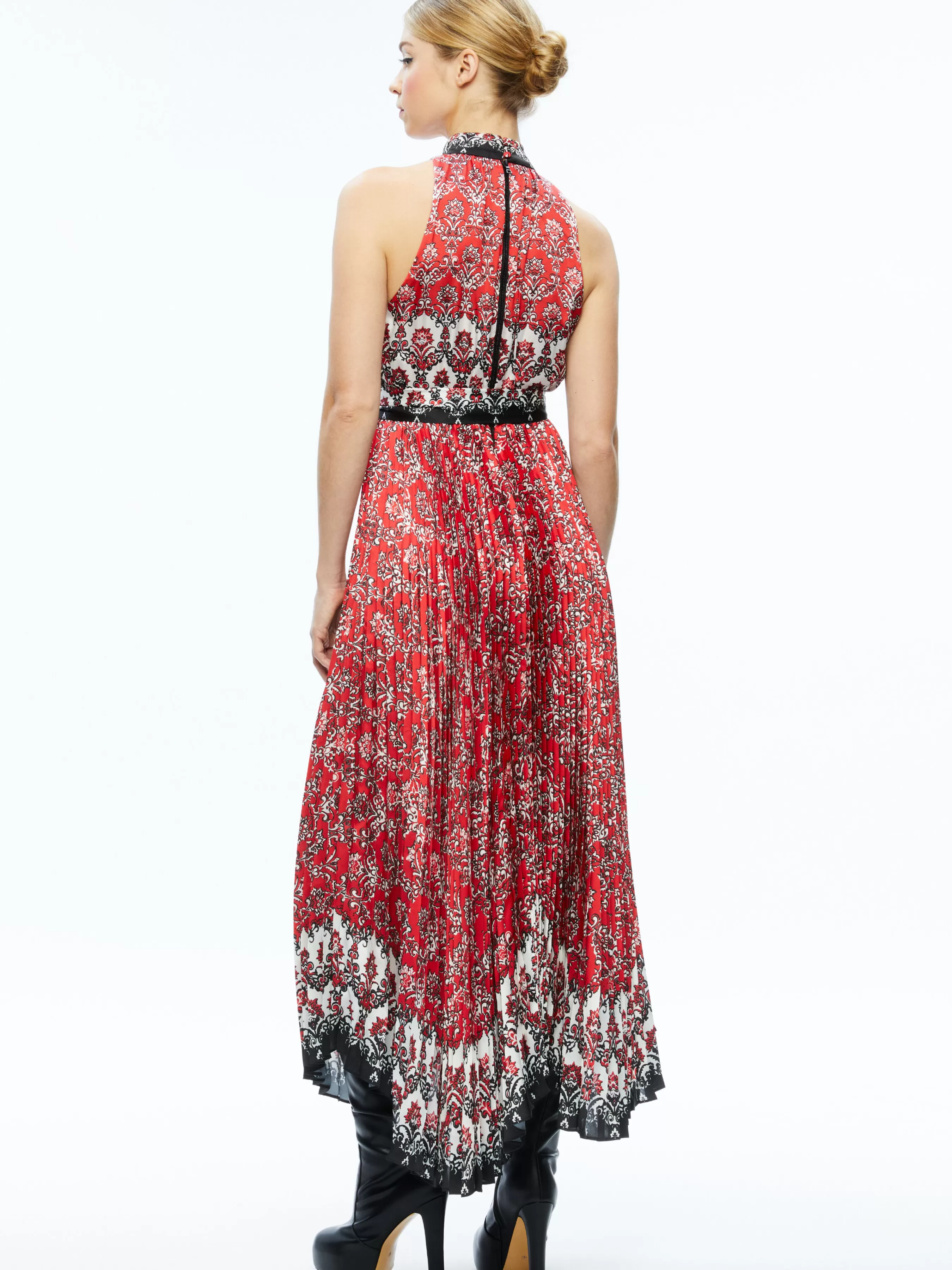 Alice and Olivia MERTIE MOCK NECK PLEATED MAXI DRESS