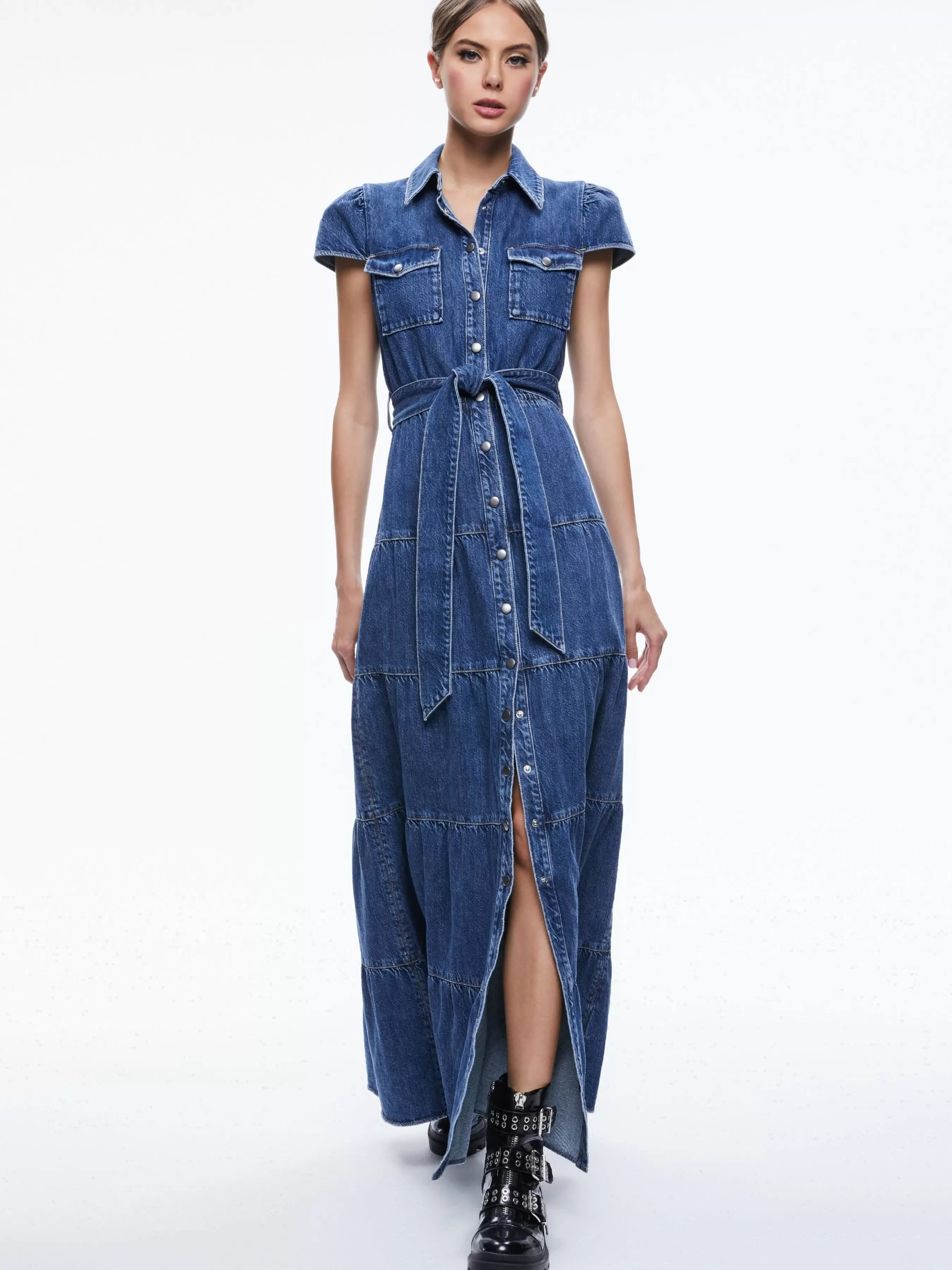 Alice and Olivia MIRANDA MAXI DENIM DRESS