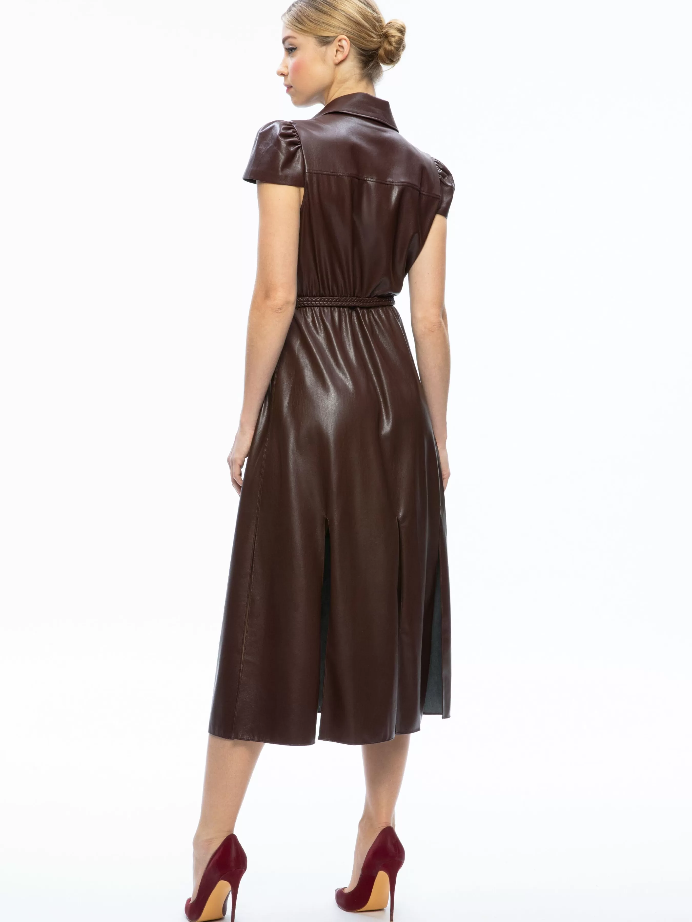 Alice and Olivia MIRANDA VEGAN LEATHER MIDI DRESS