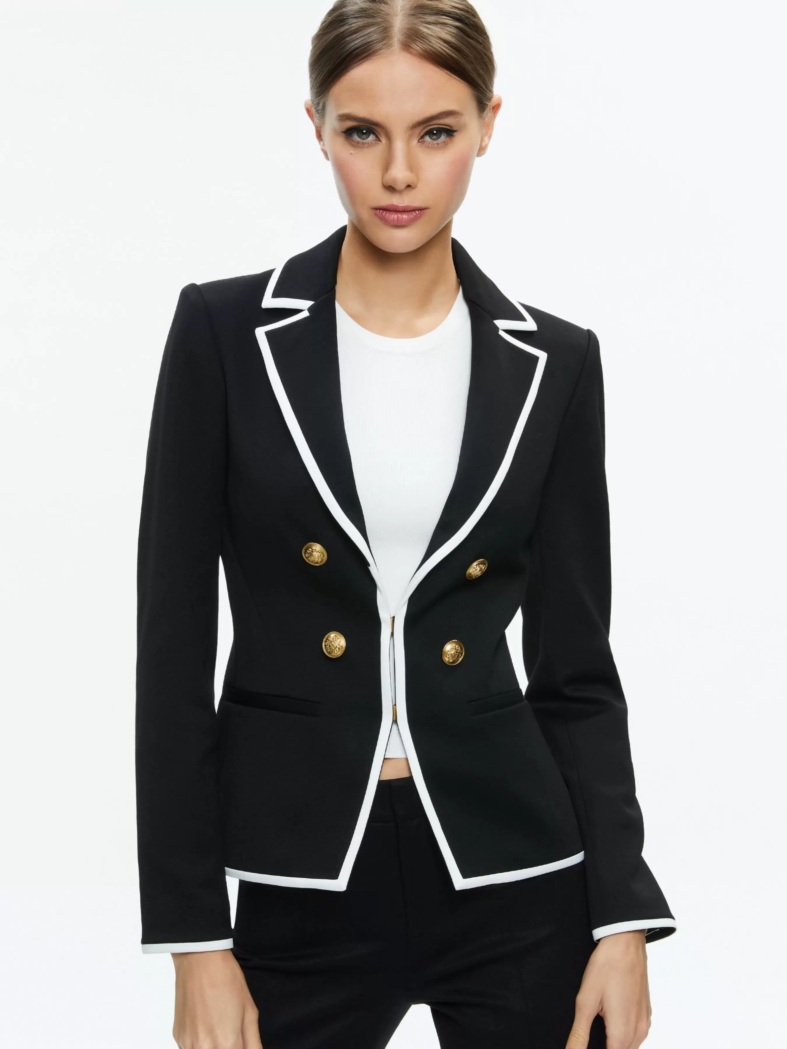 Alice and Olivia MYA CONTRAST PIPING FITTED BLAZER