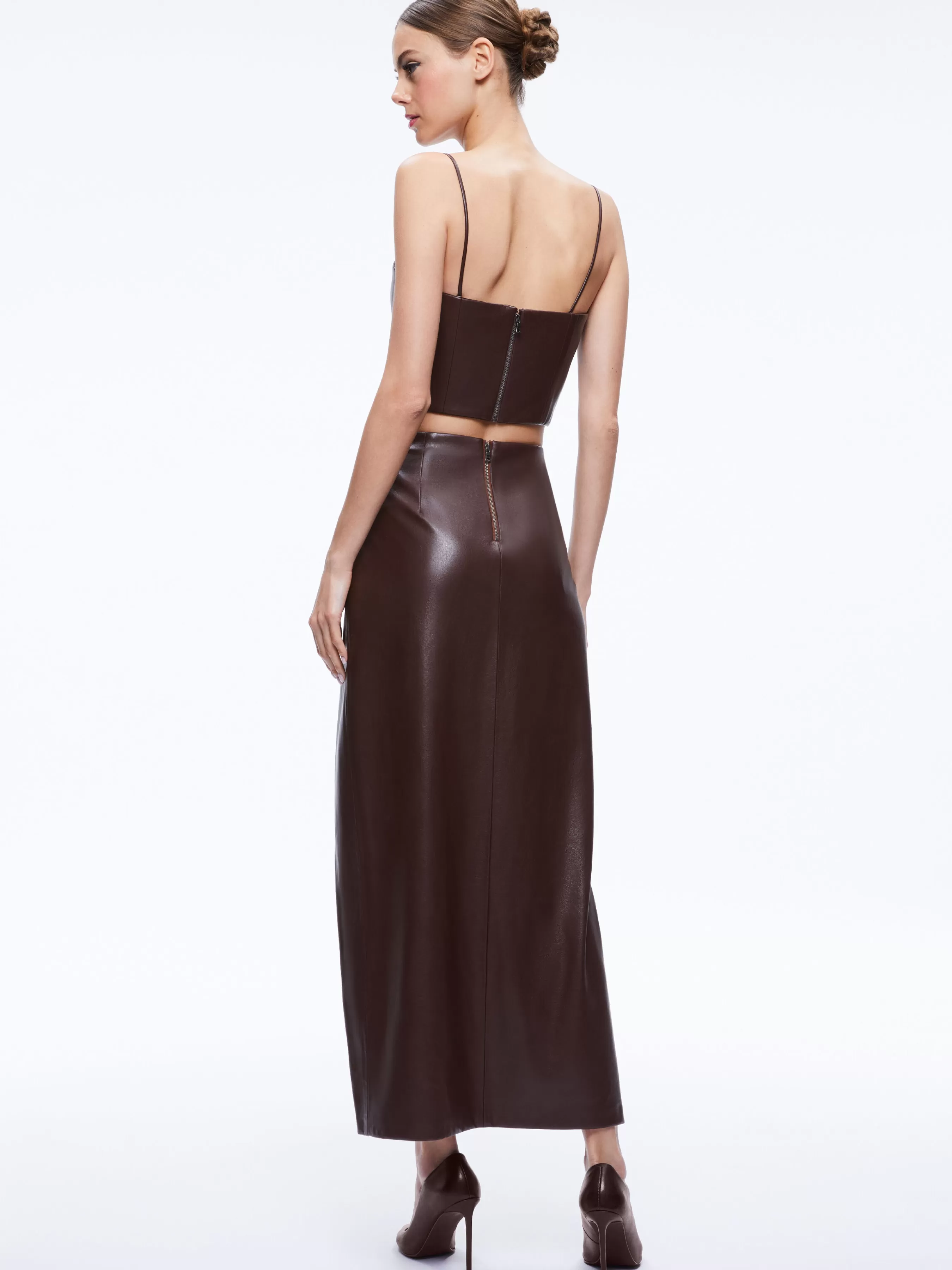 Alice and Olivia PEARLE VEGAN LEATHER BUSTIER TOP