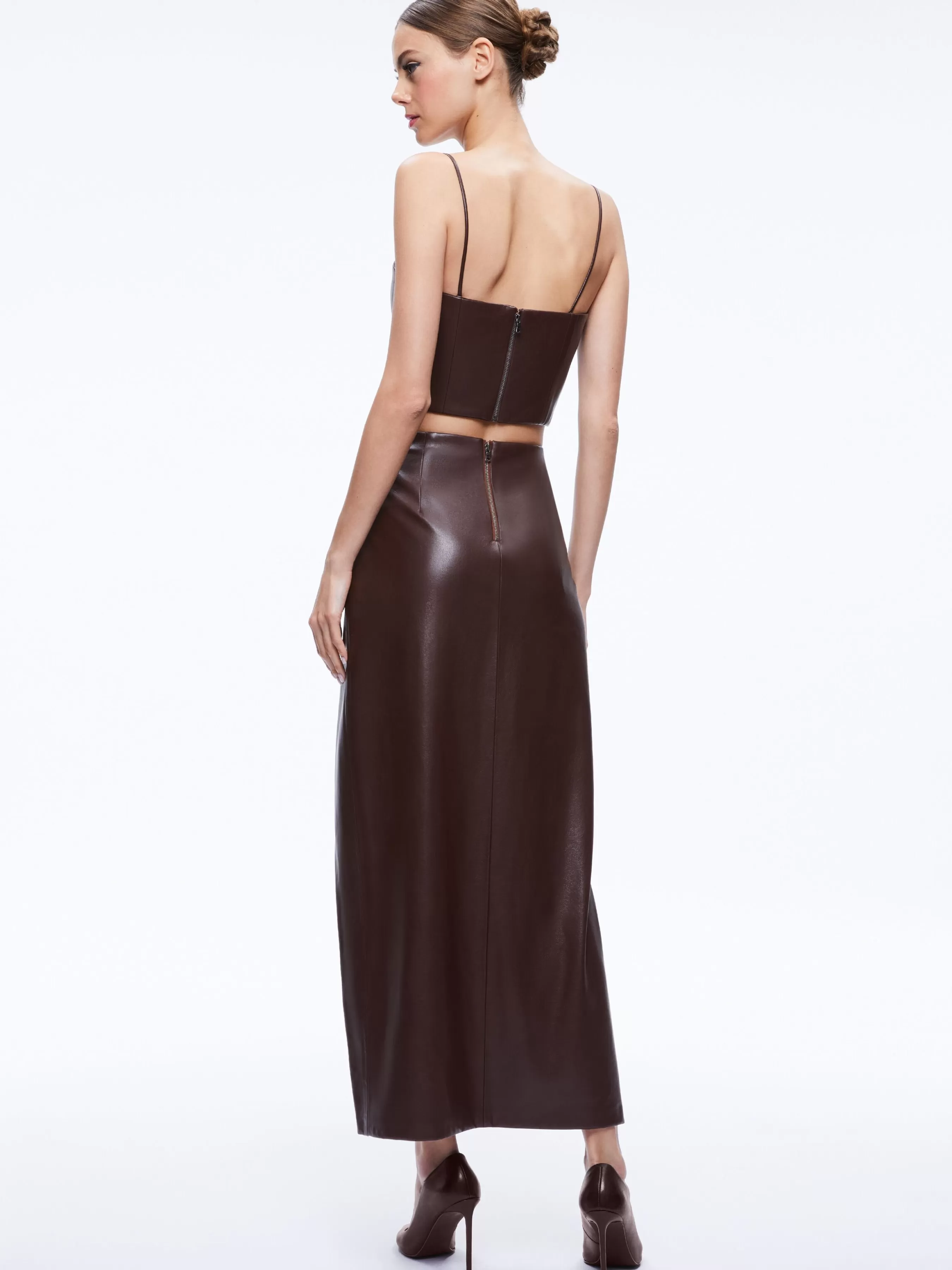 Alice and Olivia PEARLE VEGAN LEATHER BUSTIER TOP + SIOBHAN VEGAN LEATHER MAXI SKIRT