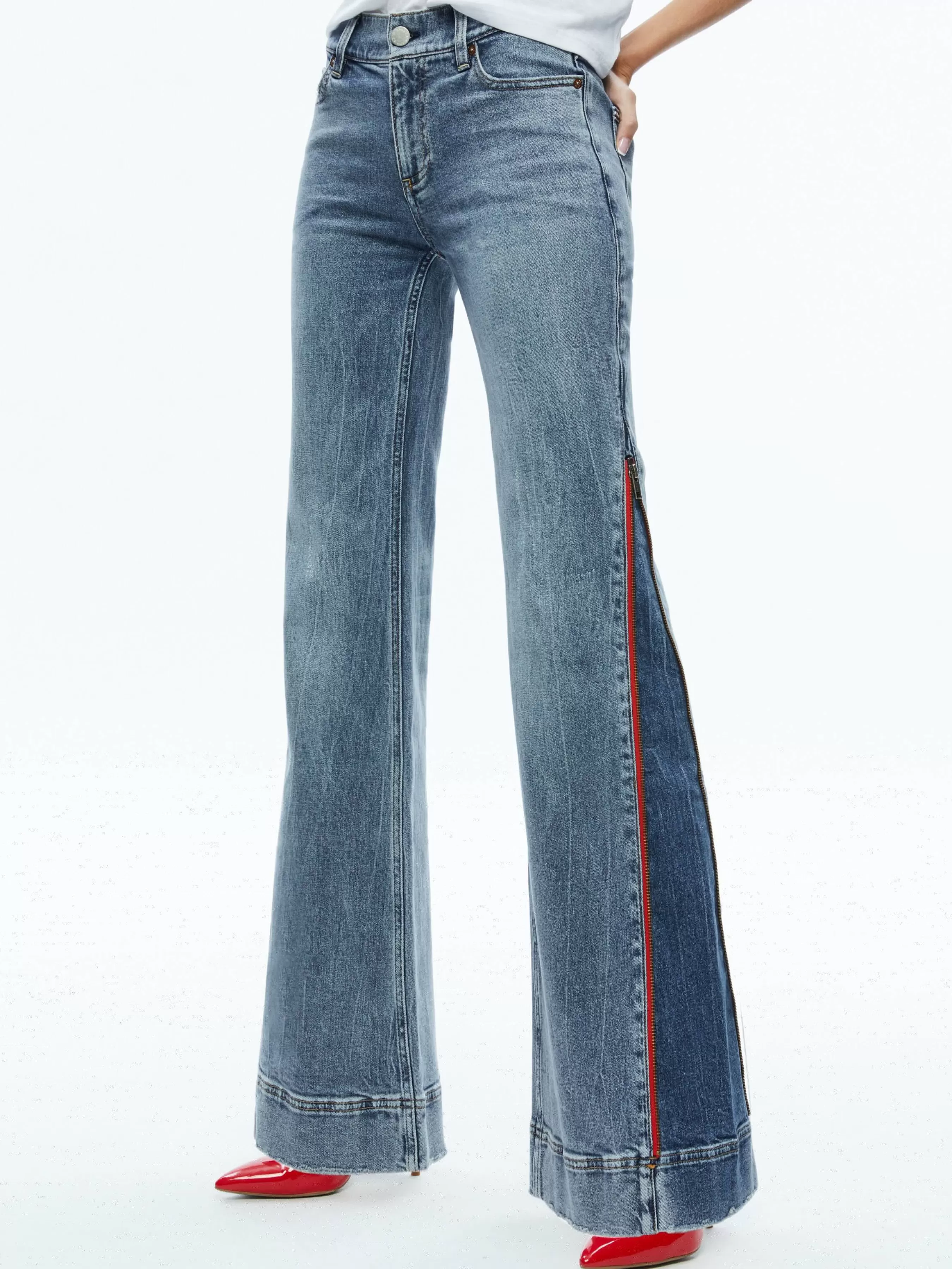 Alice and Olivia REY SIDE ZIPPER WIDE LEG JEAN