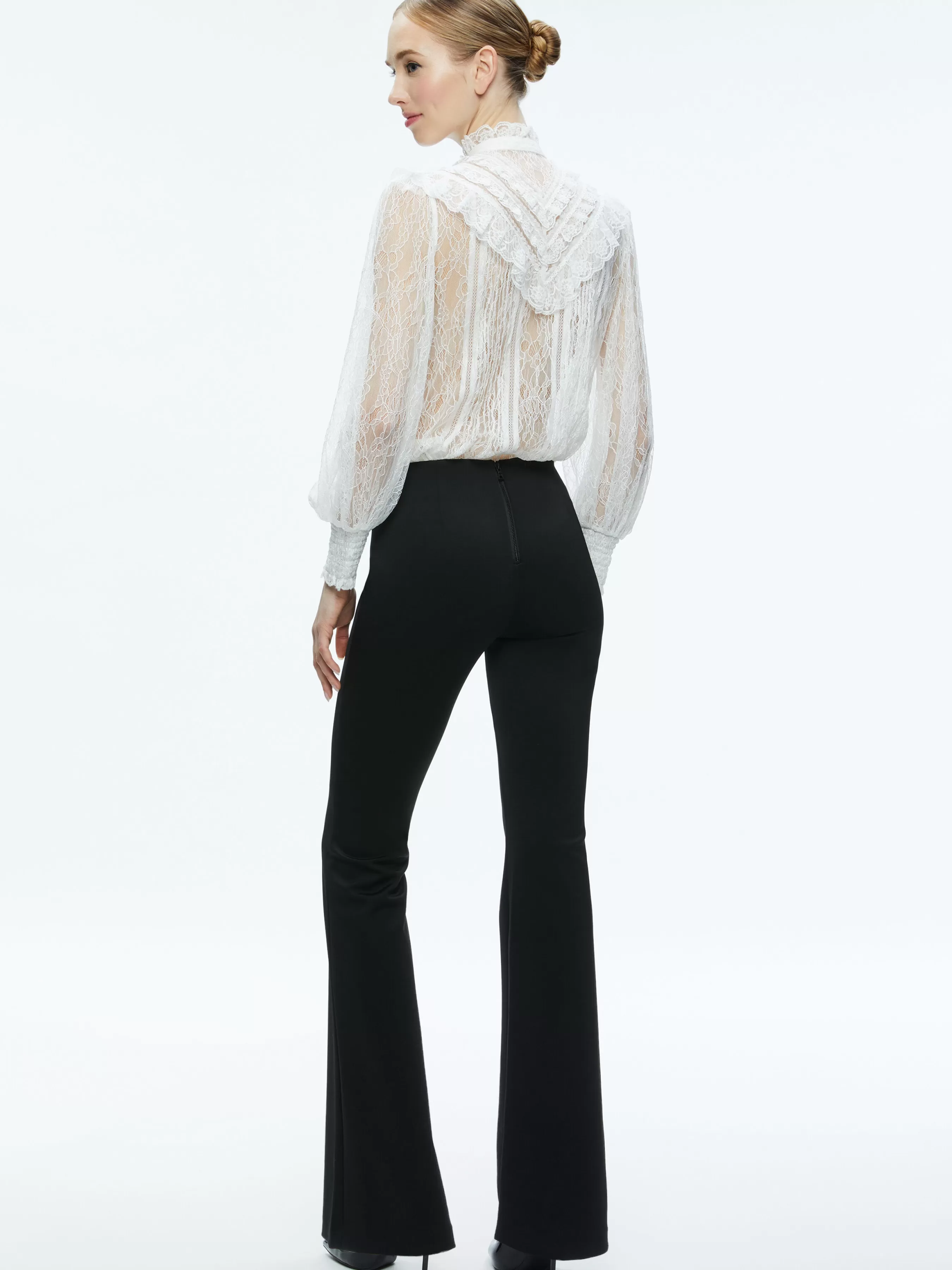 Alice and Olivia RHEBA MOCK NECK BUTTON FRONT LACE TOP