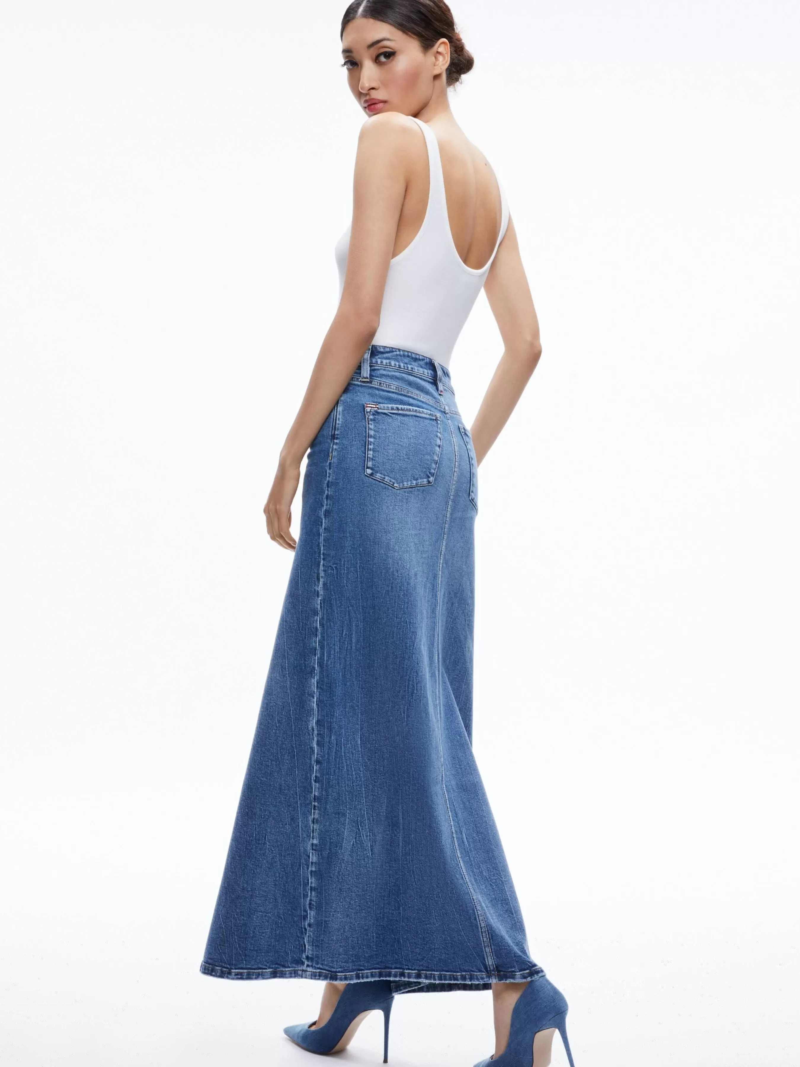 Alice and Olivia RYE DENIM MAXI SKIRT