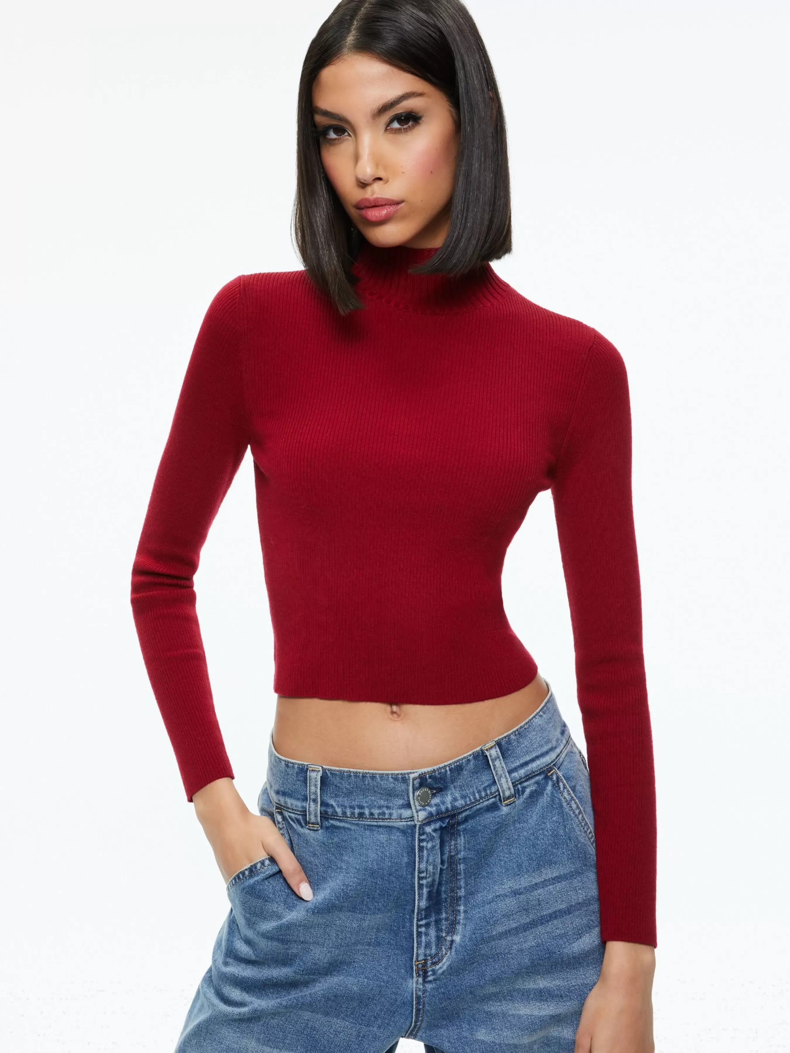 Alice and Olivia SENAIDA CROPPED MOCK NECK PULLOVER