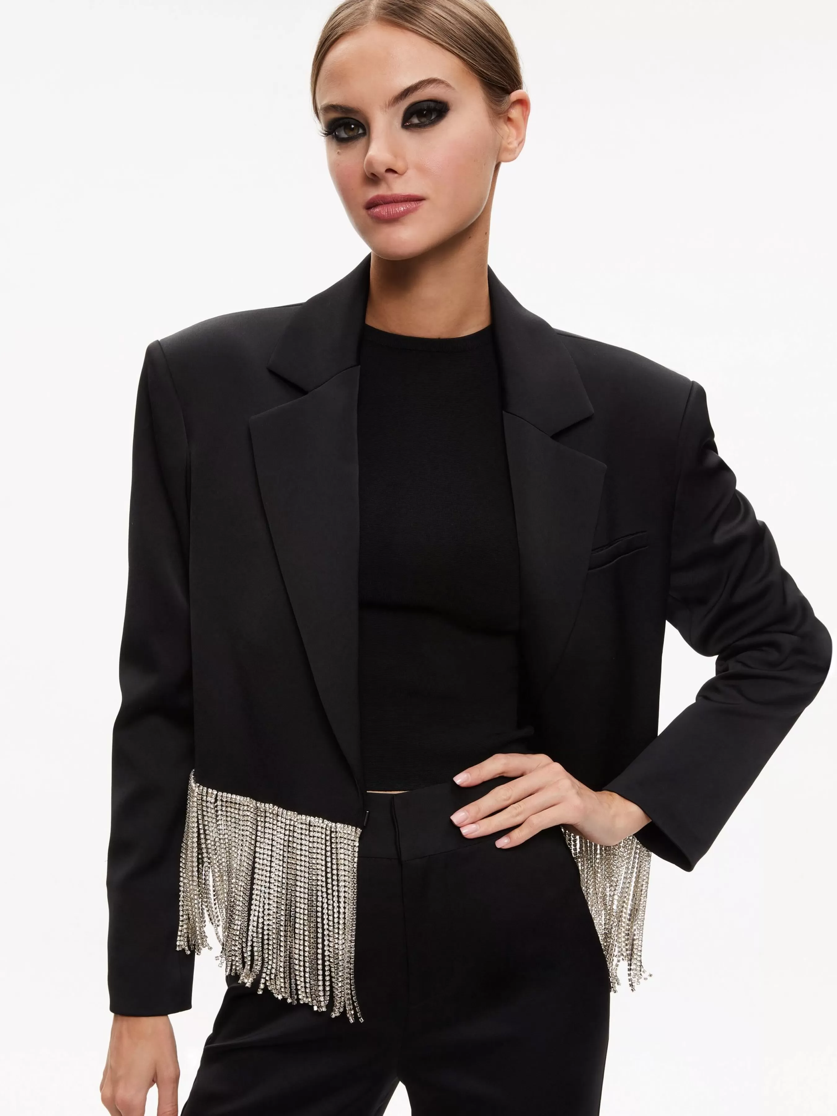 Alice and Olivia SHAN CRYSTAL FRINGE BLAZER