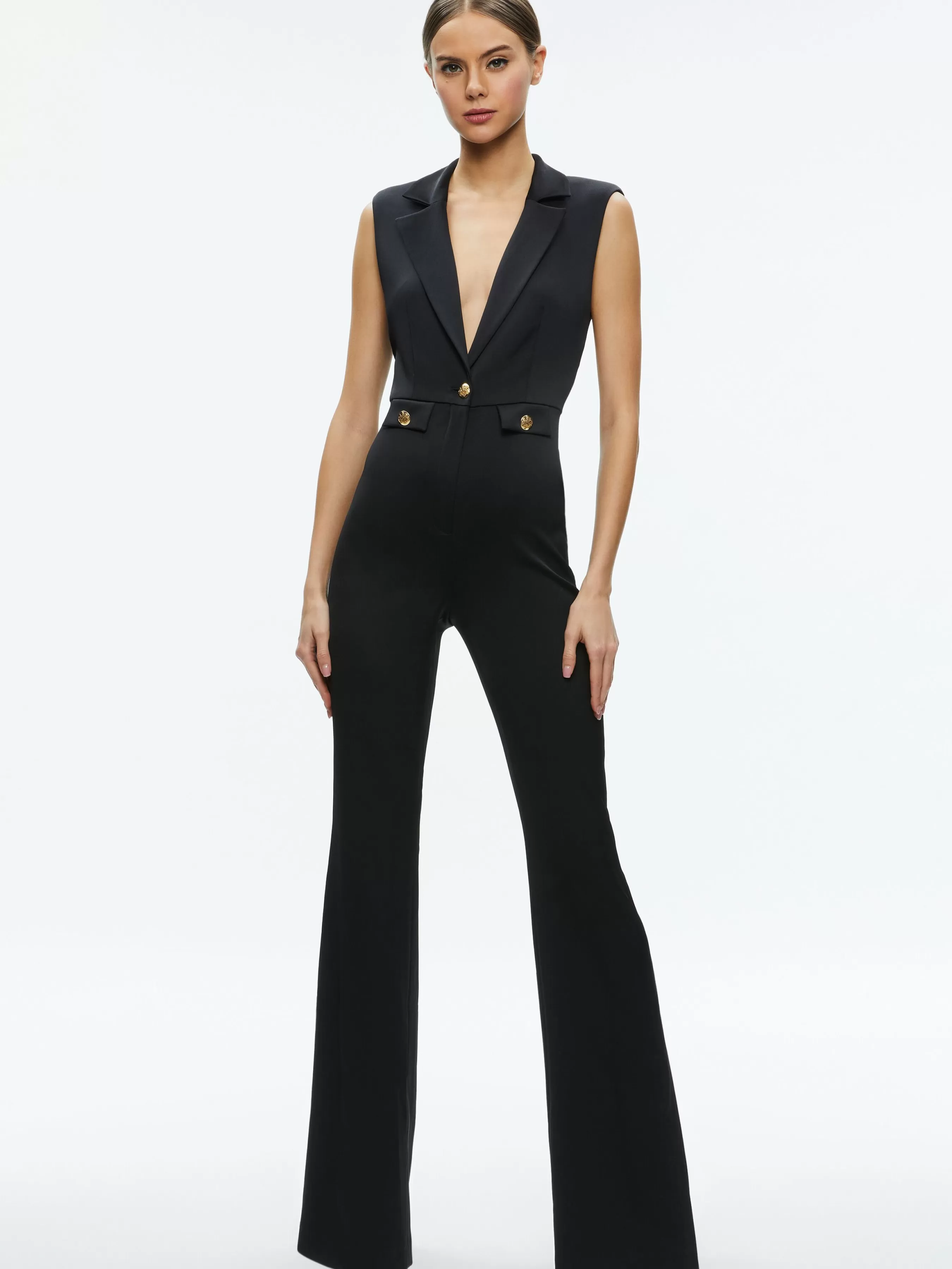 Alice and Olivia SHOSHANNA SLEEVELESS TUXEDO JUMPSUIT