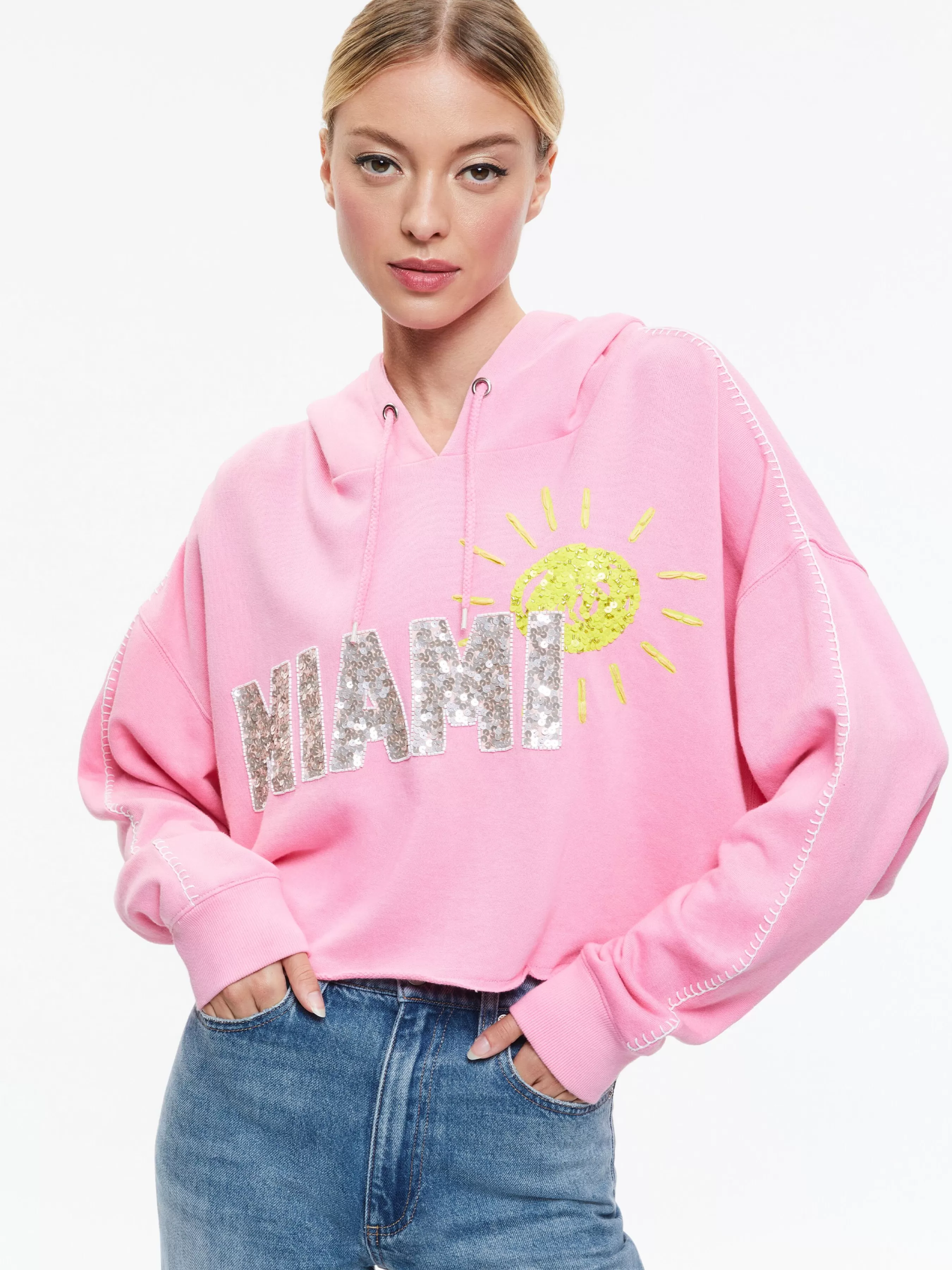 Alice and Olivia SUNNY BOXY CROPPED HOODIE