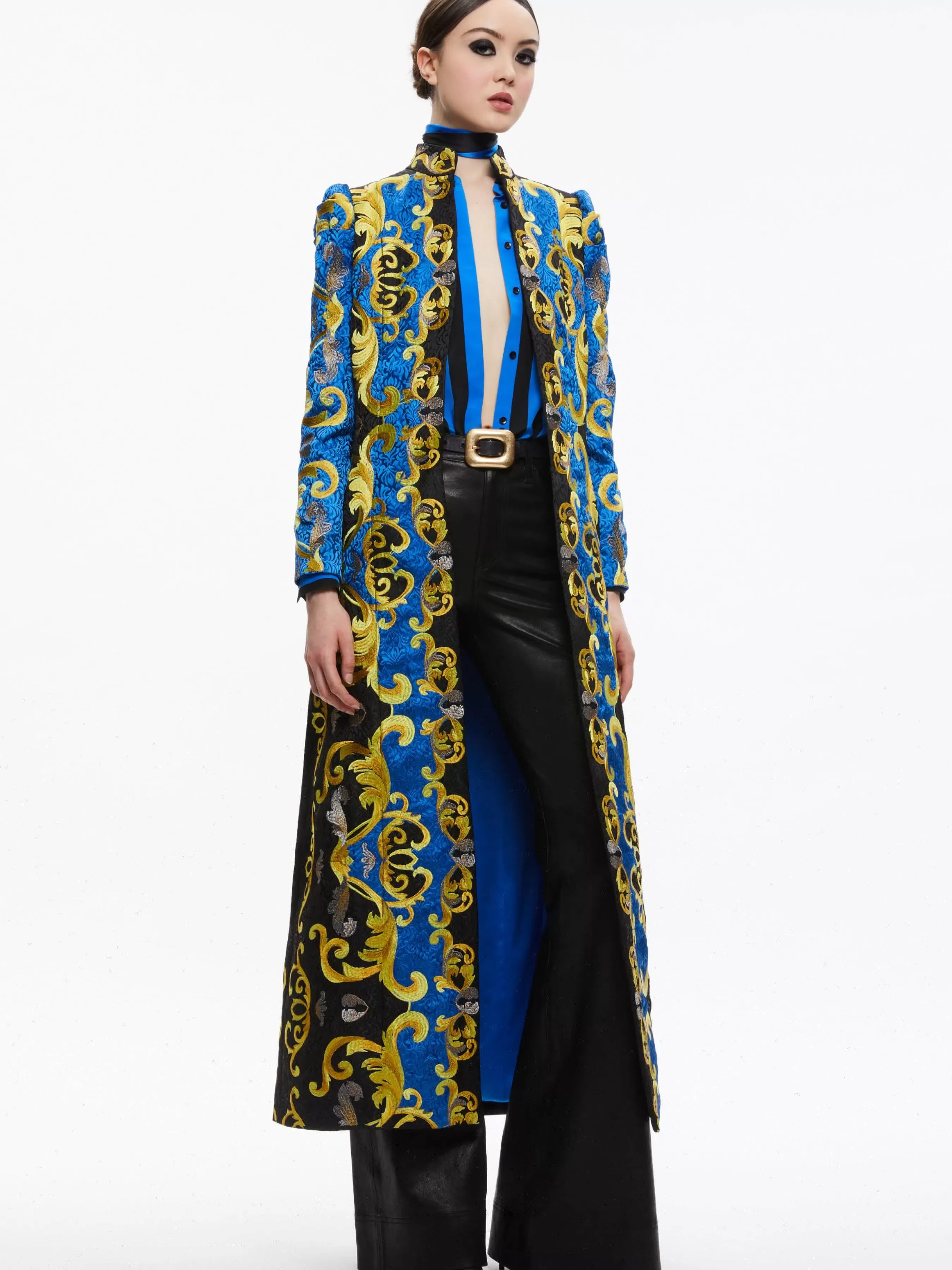 Alice and Olivia THOMAS EMBROIDERED MAXI COAT