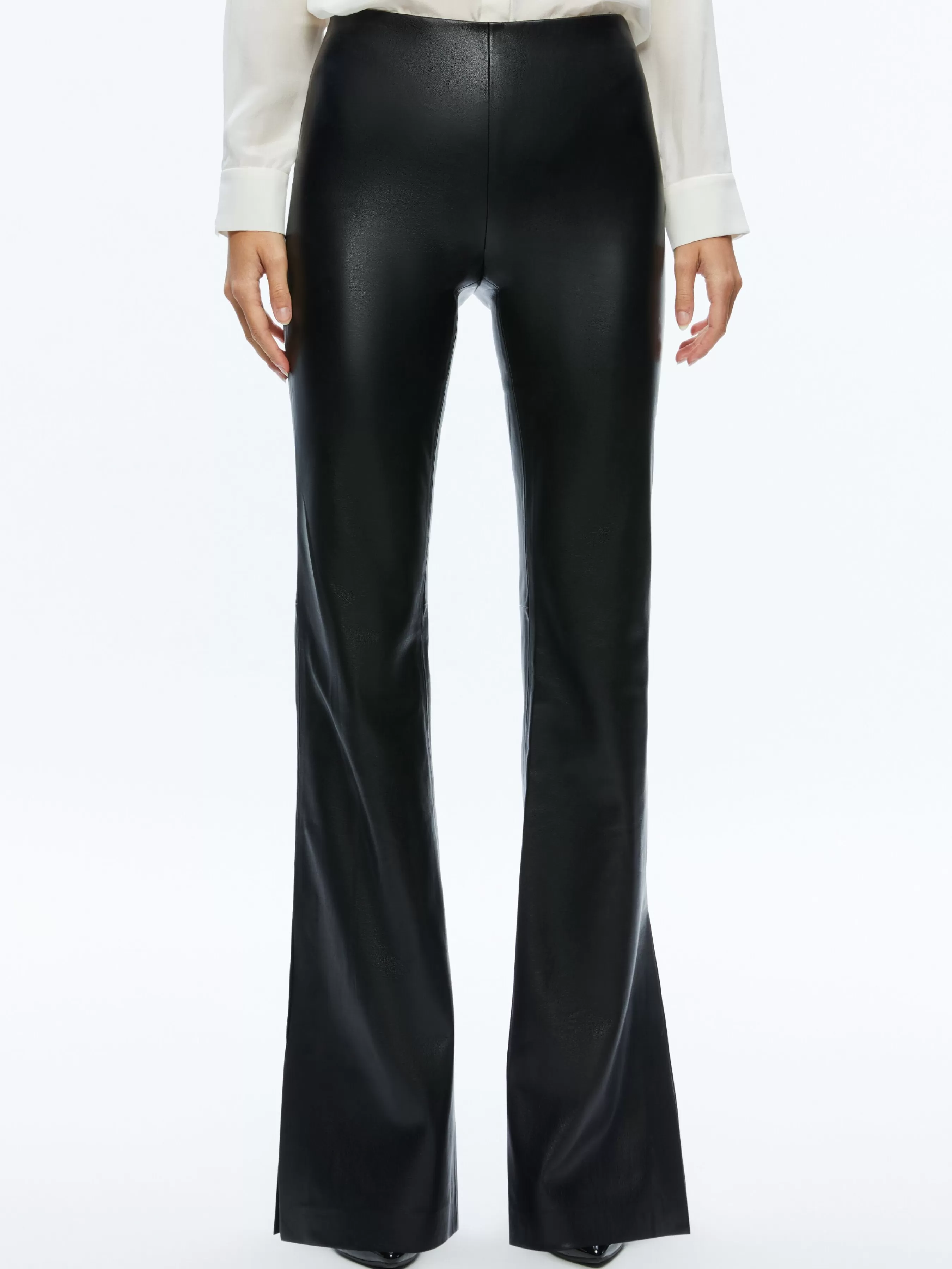 Alice and Olivia TINA VEGAN LEATHER SPLIT HEM PANT