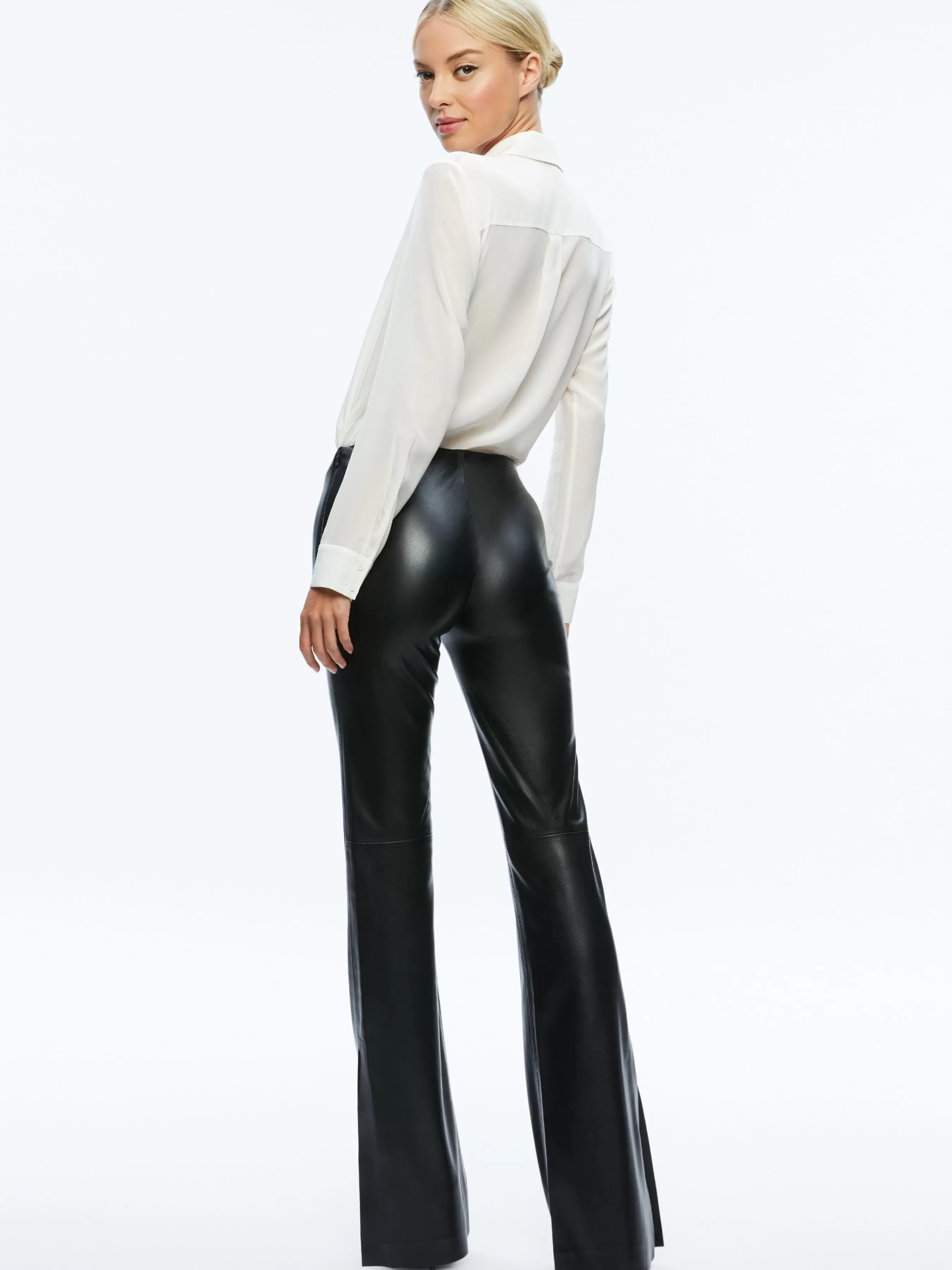 Alice and Olivia TINA VEGAN LEATHER SPLIT HEM PANT