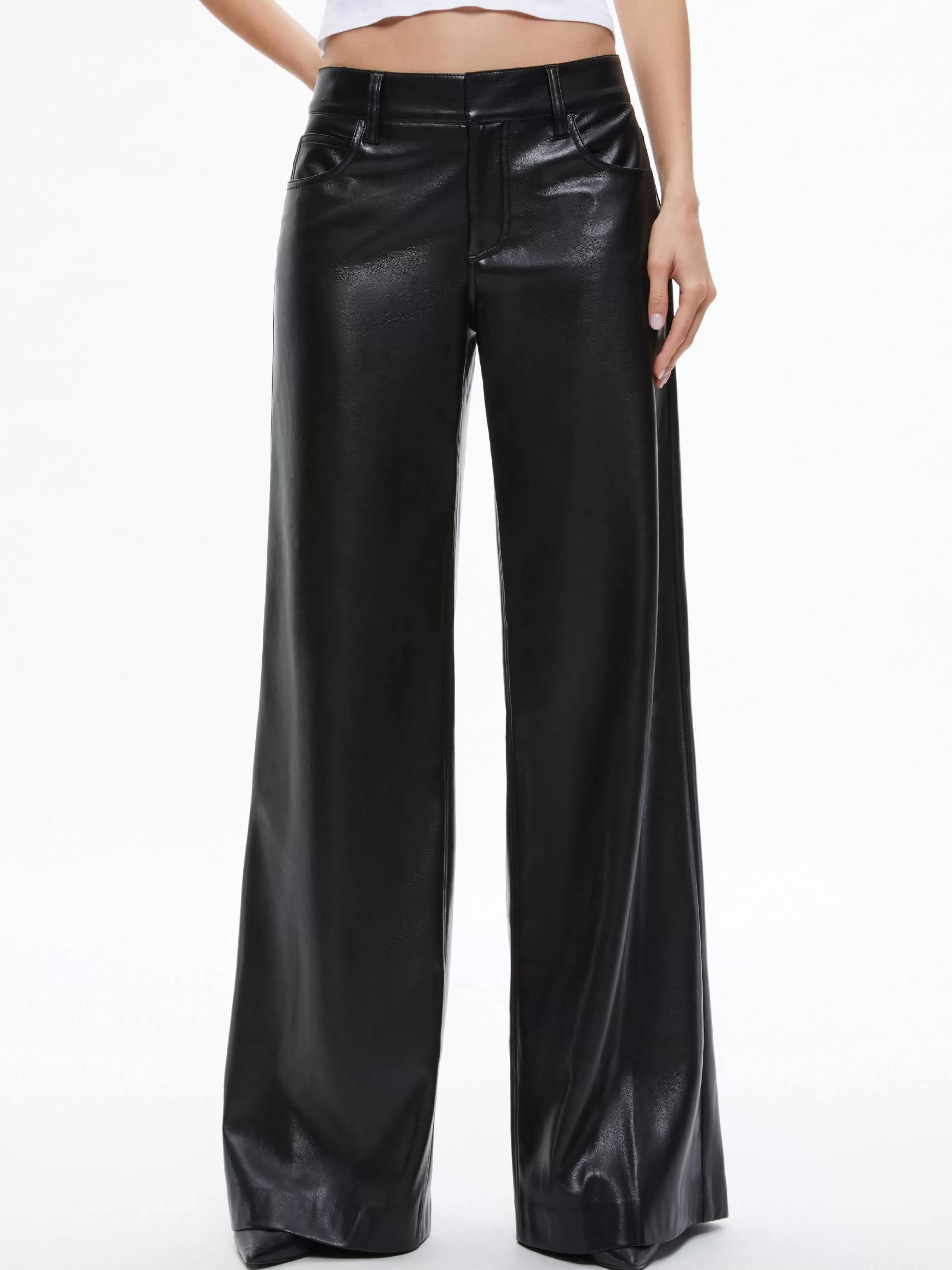 Alice and Olivia TRISH VEGAN LEATHER WIDE LEG PANT