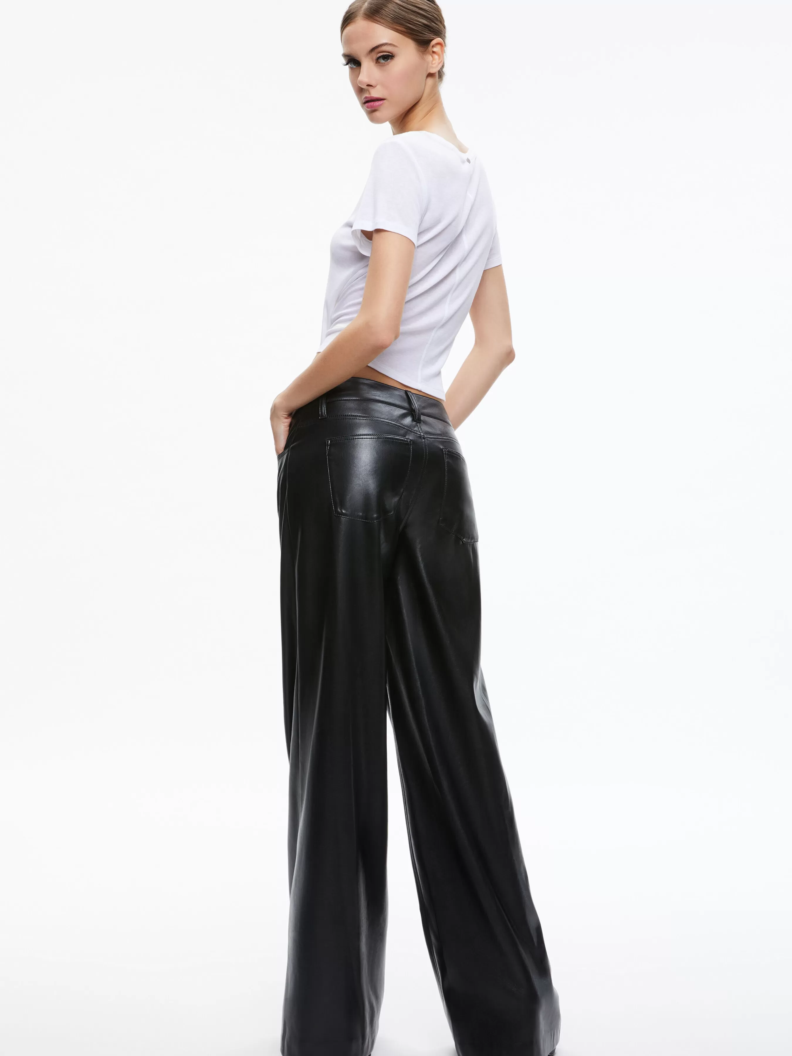 Alice and Olivia TRISH VEGAN LEATHER WIDE LEG PANT