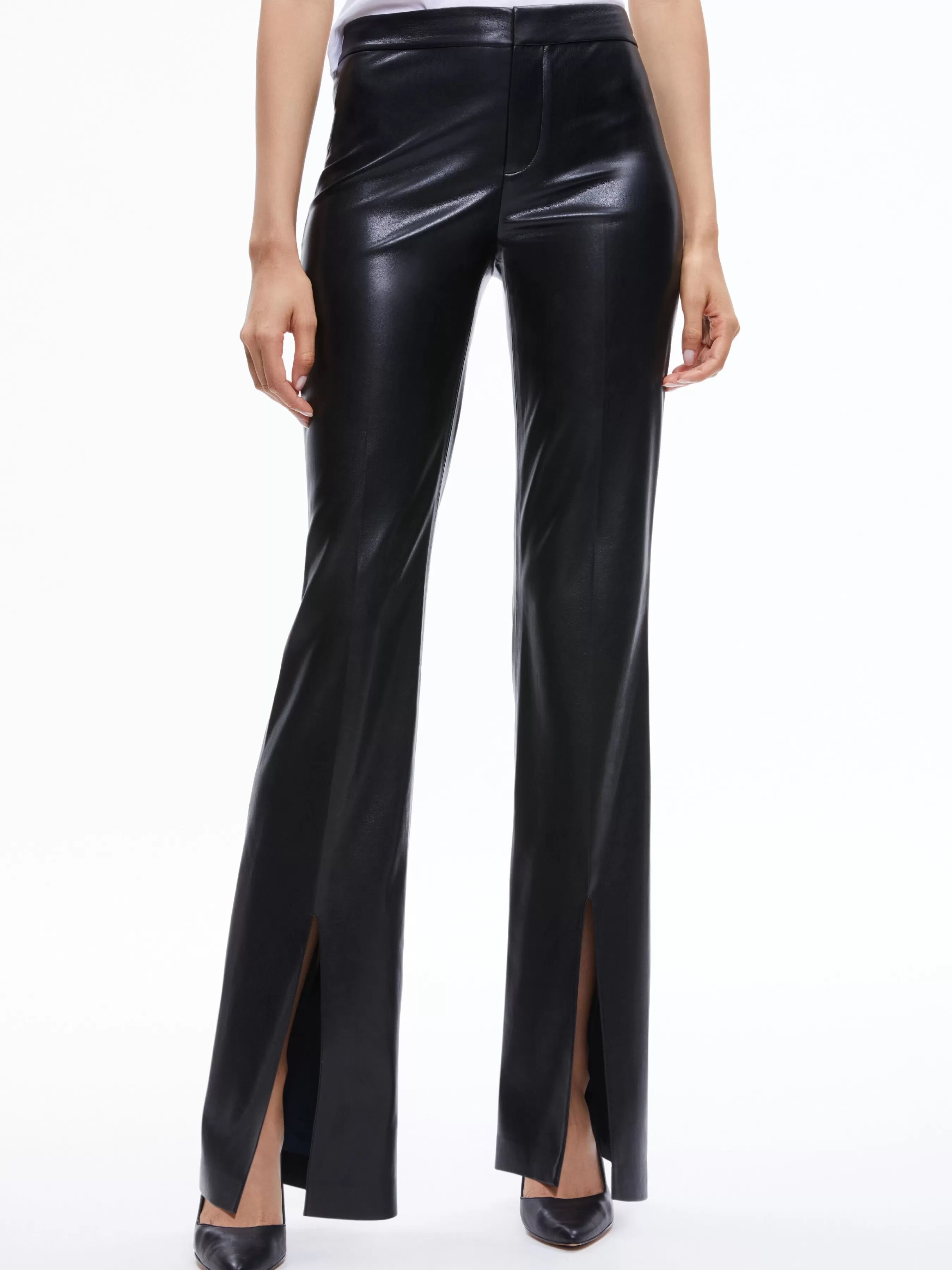 Alice and Olivia WALKER VEGAN LEATHER FRONT SLIT PANT