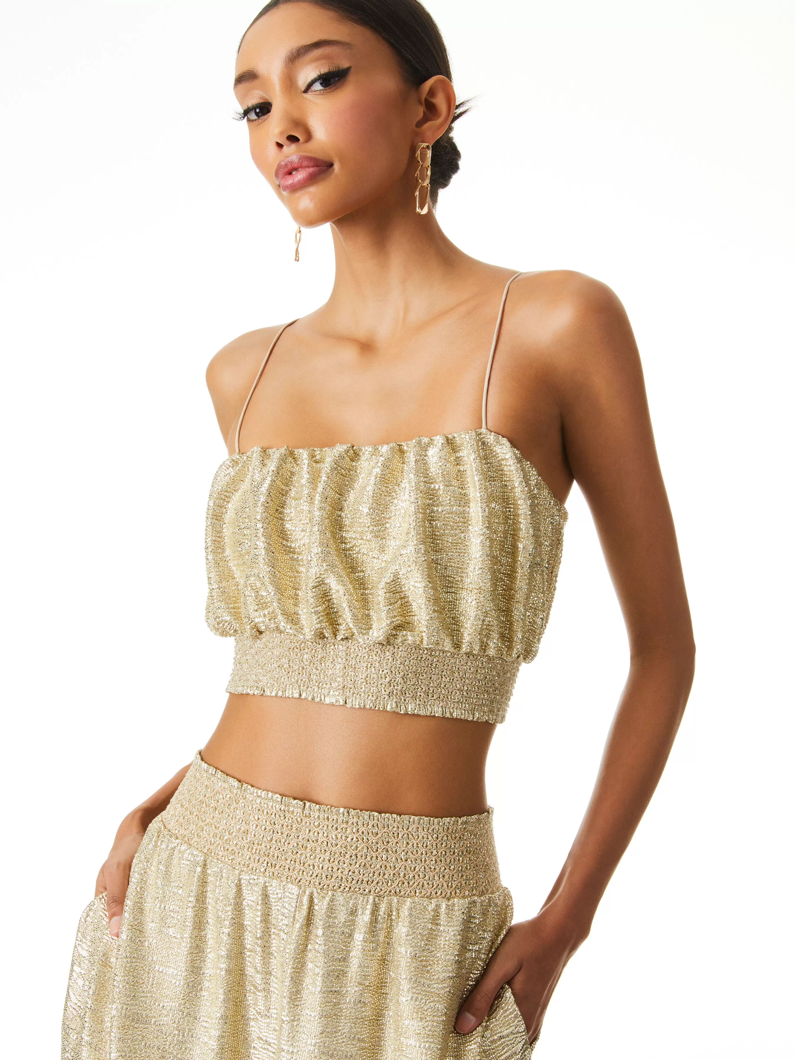 Alice and Olivia WENDEE RUCHED CROP TOP